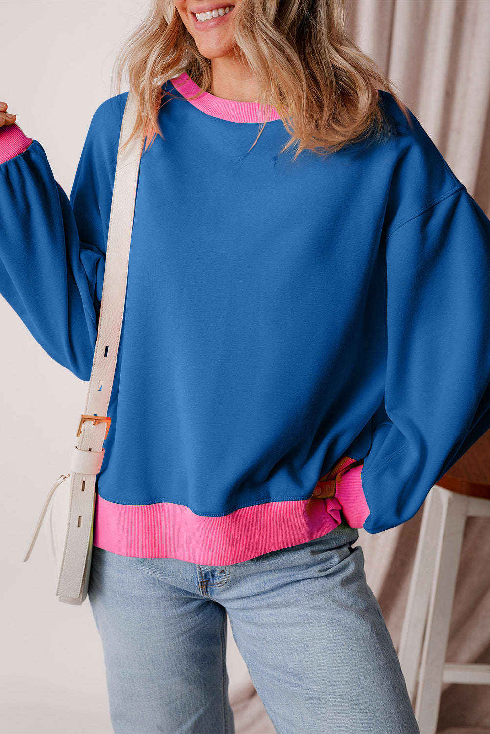 Colorblock Bubble Sleeve Sweatshirt