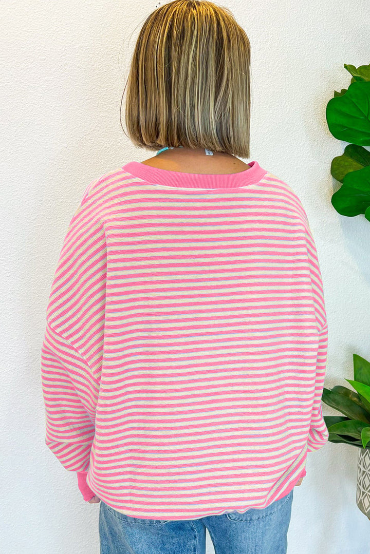 Stripe Loose Drop Shoulder Long Sleeve Top