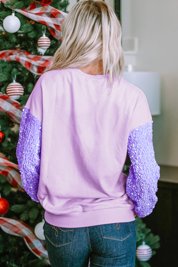 Sequin Patchwork Long Sleeve Pullover Top