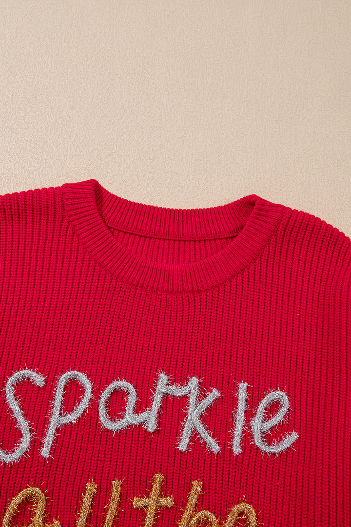 Racing Red Sparkle All The Way Tinsel Crew Neck Plus Size Sweater