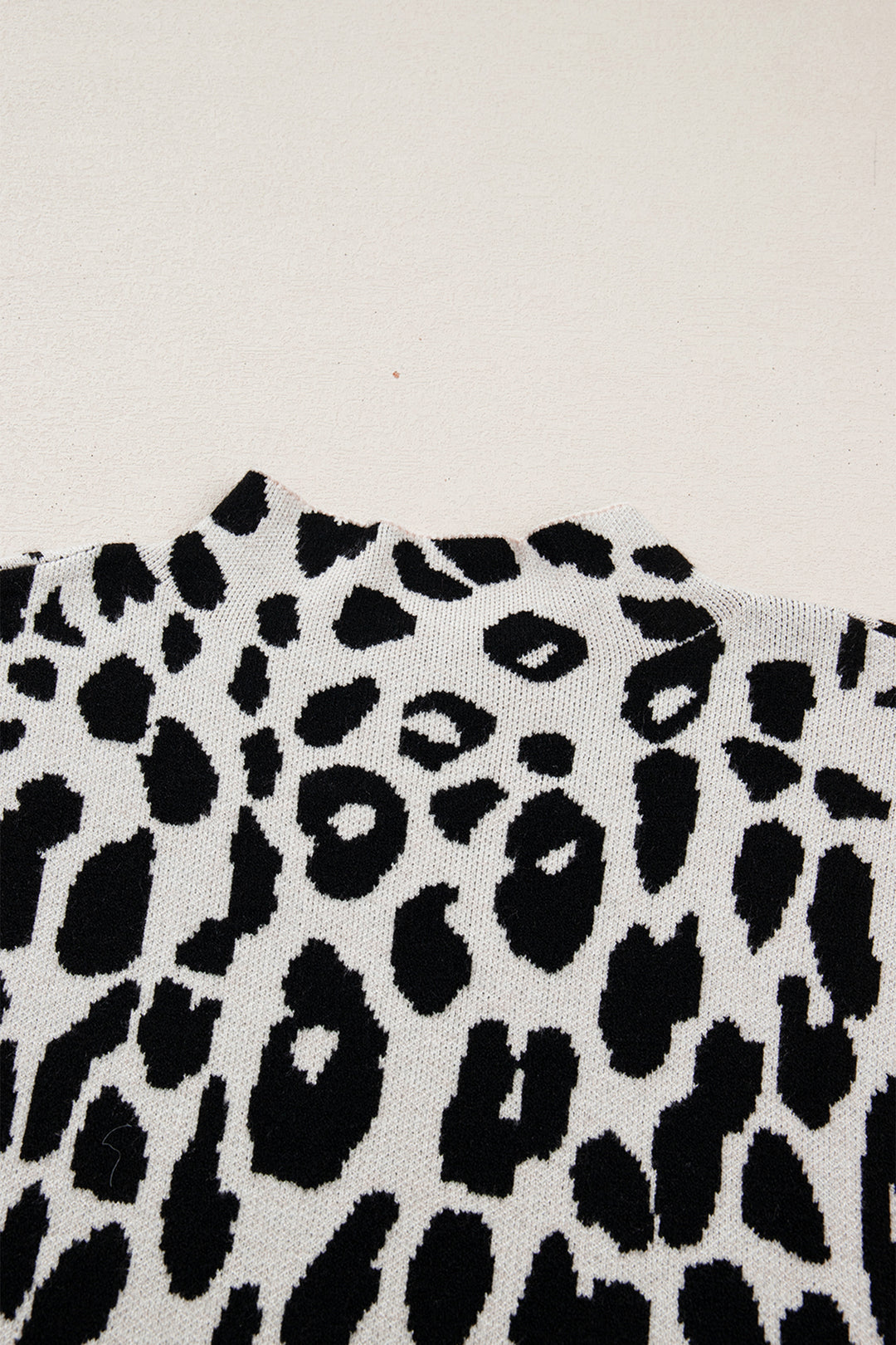 Black Plus Size Leopard Print High Neck Short Sleeve Sweater