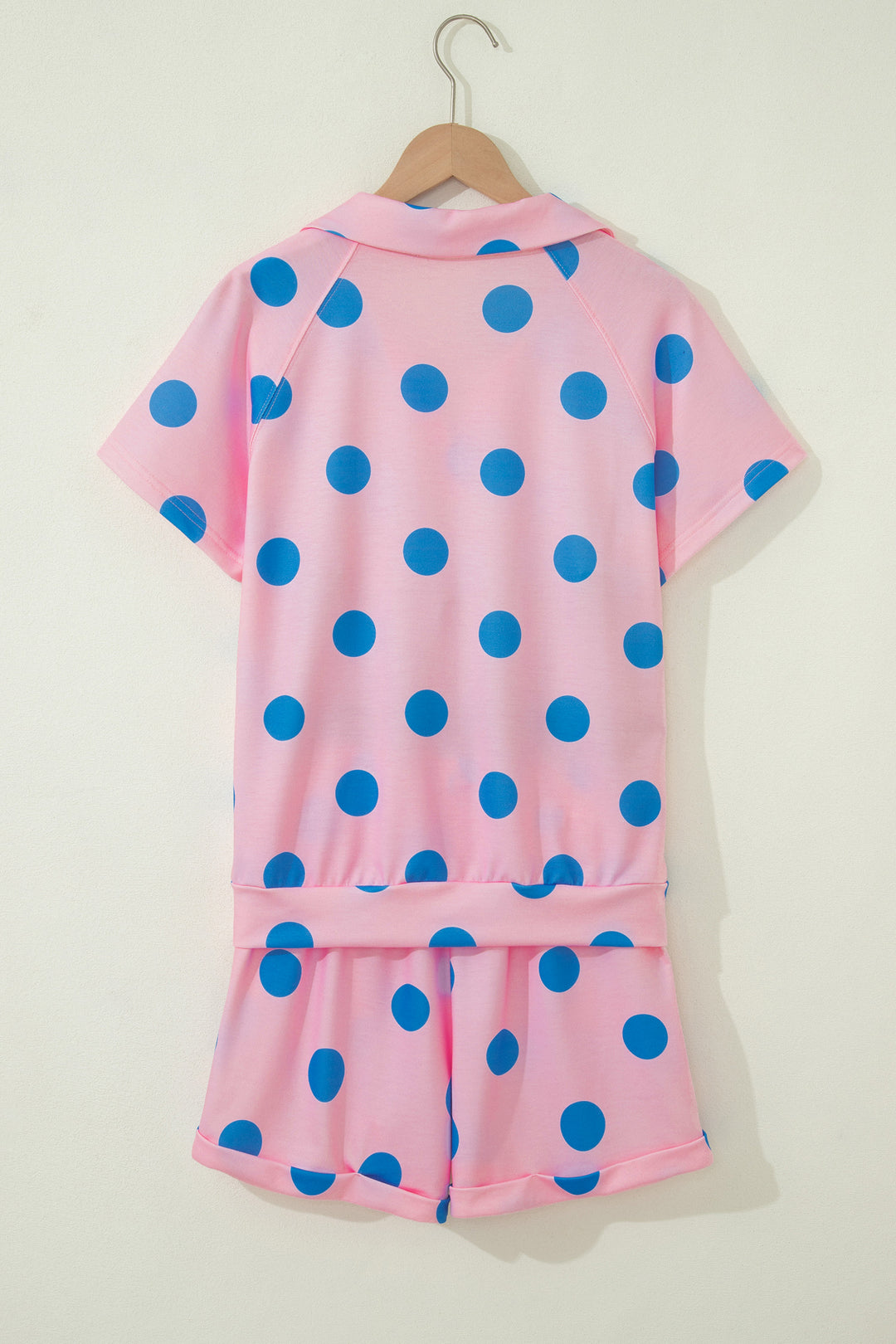 Polka Dot Print V Neck Tee Short Set