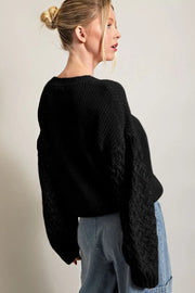 Cable Knit Sleeve Drop Shoulder Sweater -