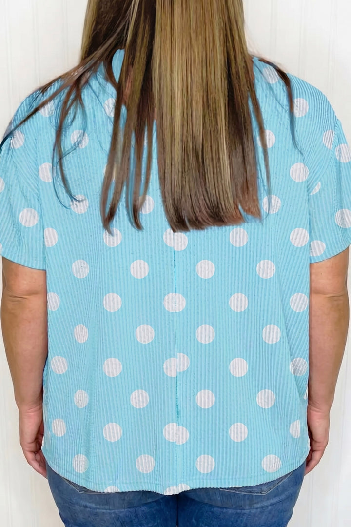 Twisted Rib Polka Dot Print Plus Size T Shirt