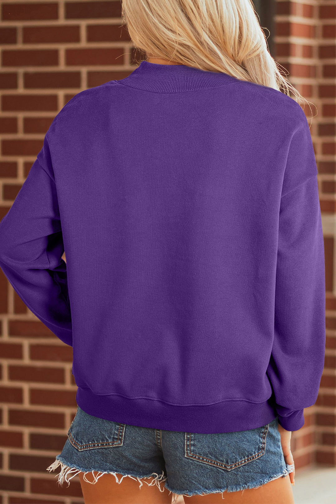 Tillandsia Purple Cute Ghost Print Pullover Mock Neck Sweatshirt