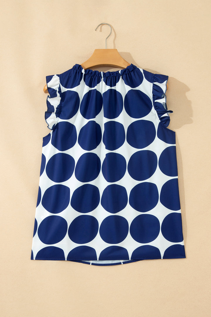 Polka Dot Print Frilled Round Neck Shift Tank Top