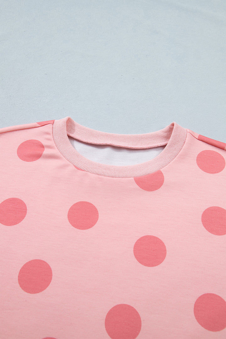 Polka Dot Short Sleeve Top Casual Skort 2pcs Outfit
