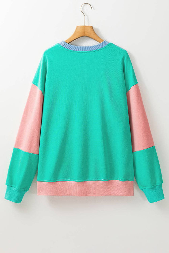 Blossom Colorblock Patchwork Drop Shoulder Sweatshirt