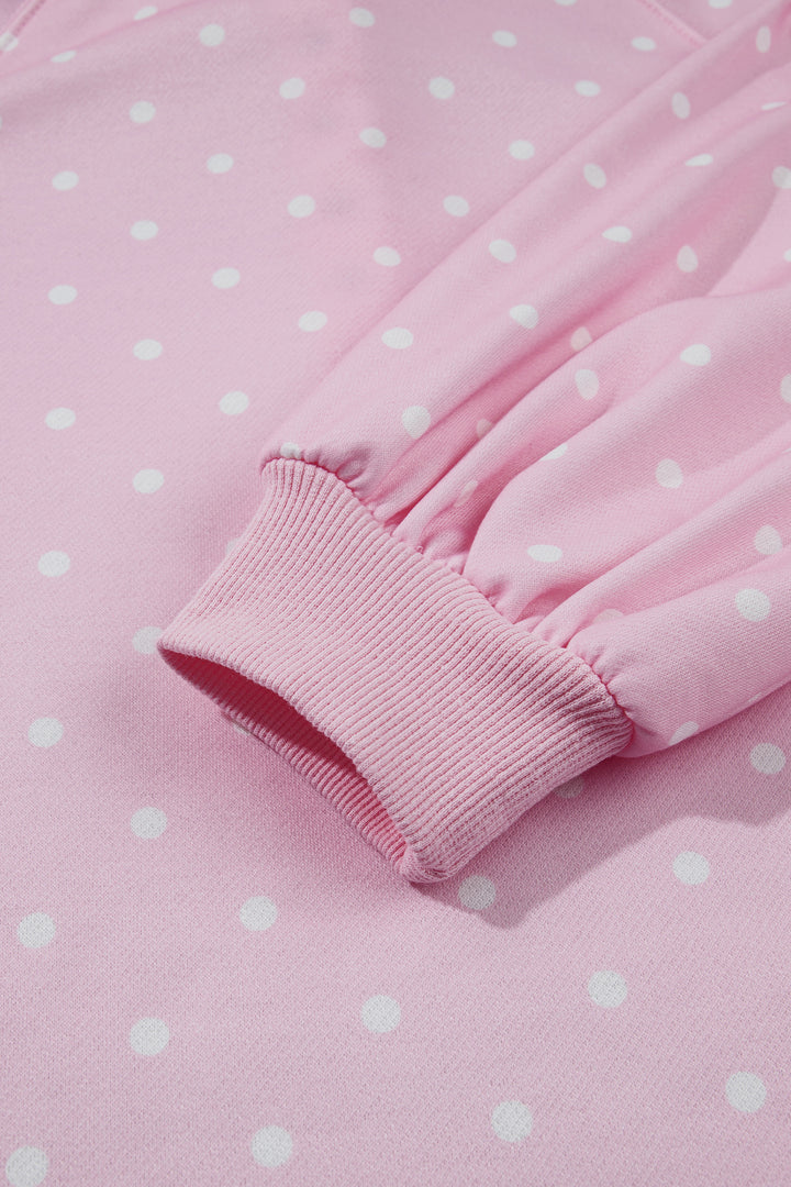 Polka Dot Print Metal Button Collar Casual Pullover Sweatshirt