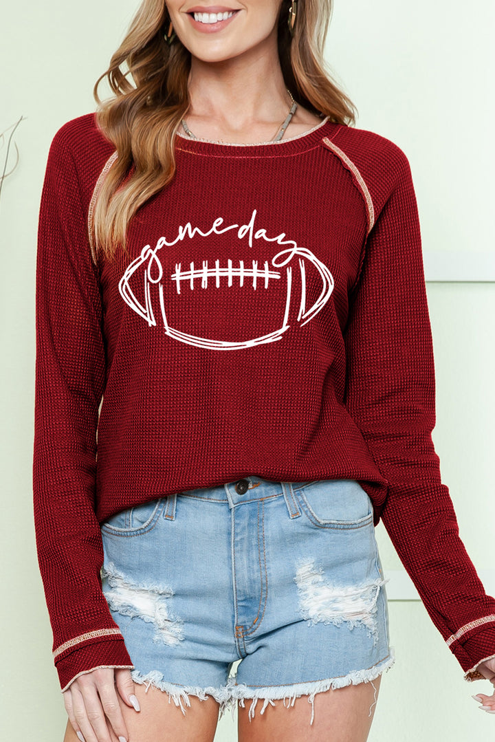 Red Game Day Football Graphic Thermal Knit Top