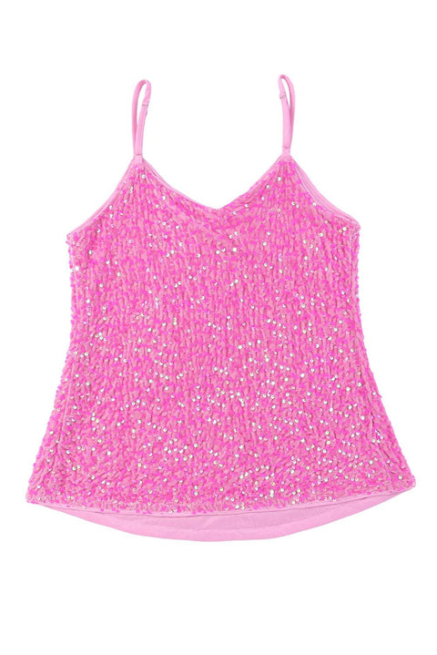 a pink tank top with sequins on it