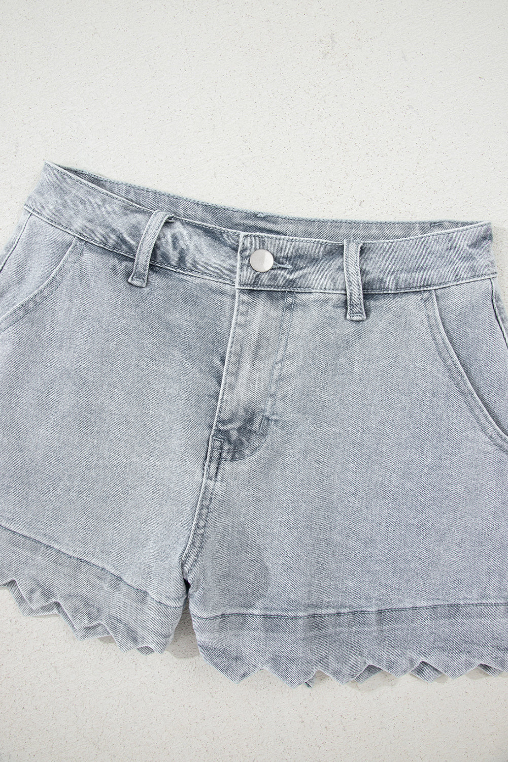 Sail Blue Scalloped Hemline Acid Wash High Waist Denim Shorts