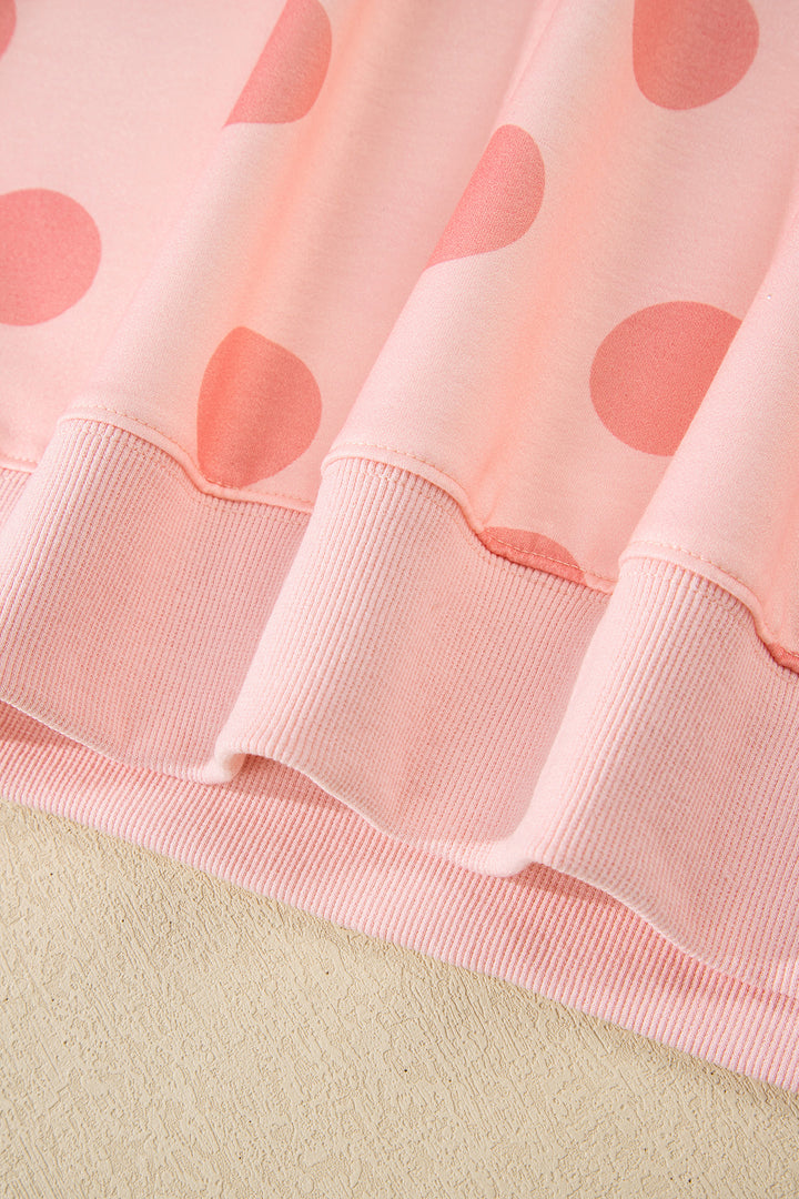 Polka Dot Print Drop Shoulder Pullover Drawstring Shorts Set