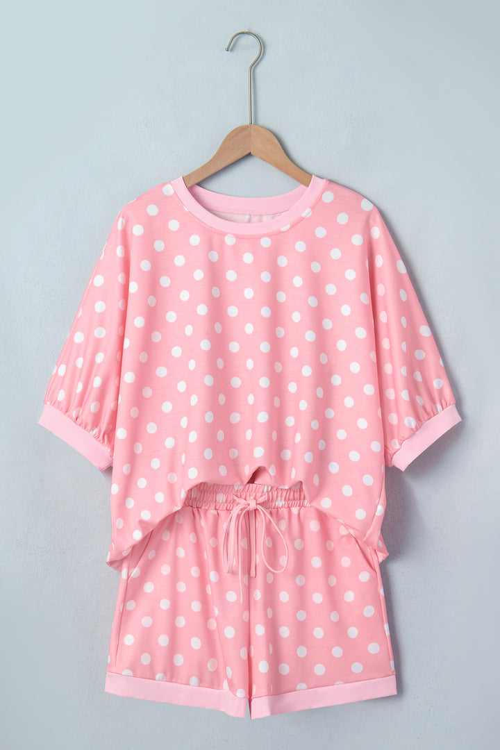 Polka Dot Oversized Top Drawstring Short Set