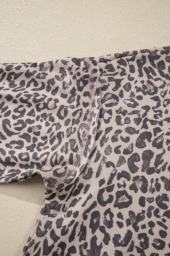 Leopard Print Patchwork Crew Neck Sweatshirt