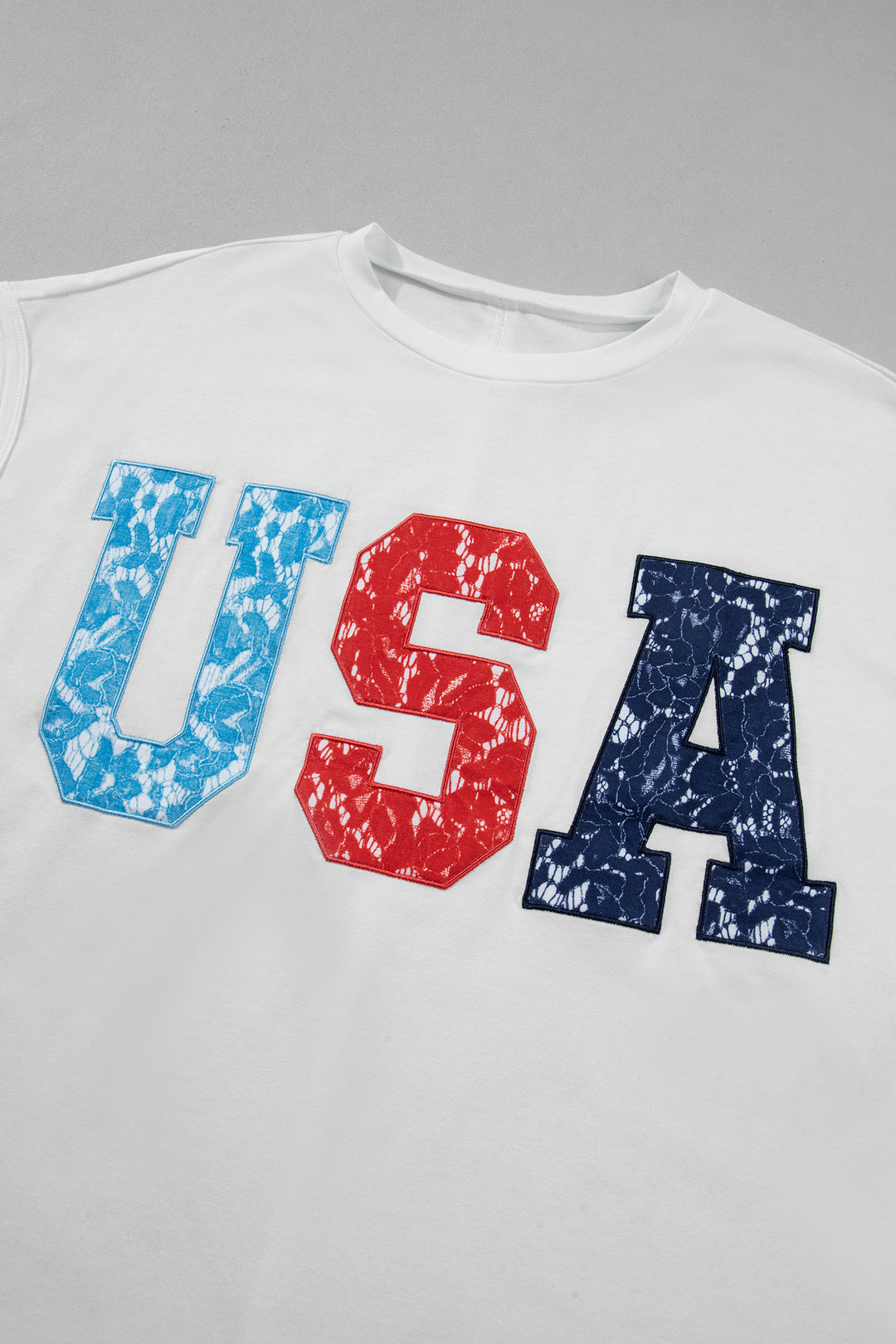 White USA Color Block Letter Printed Dolman Tee