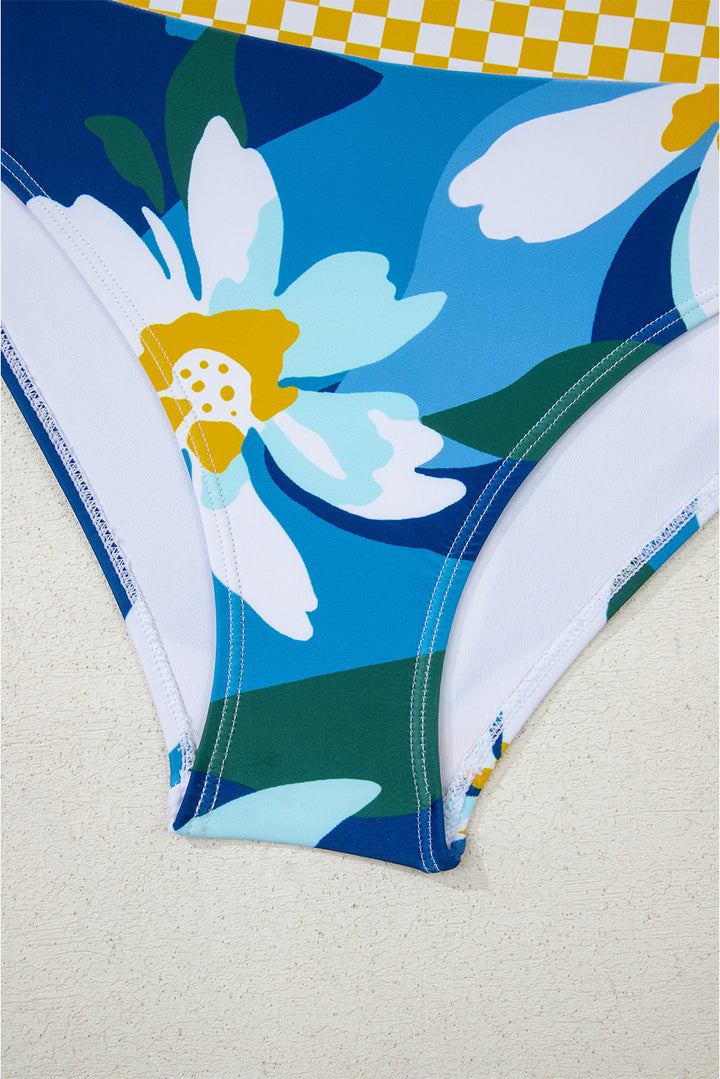 Green Floral Print Racerback Cutout High Waist 2pcs Bikini