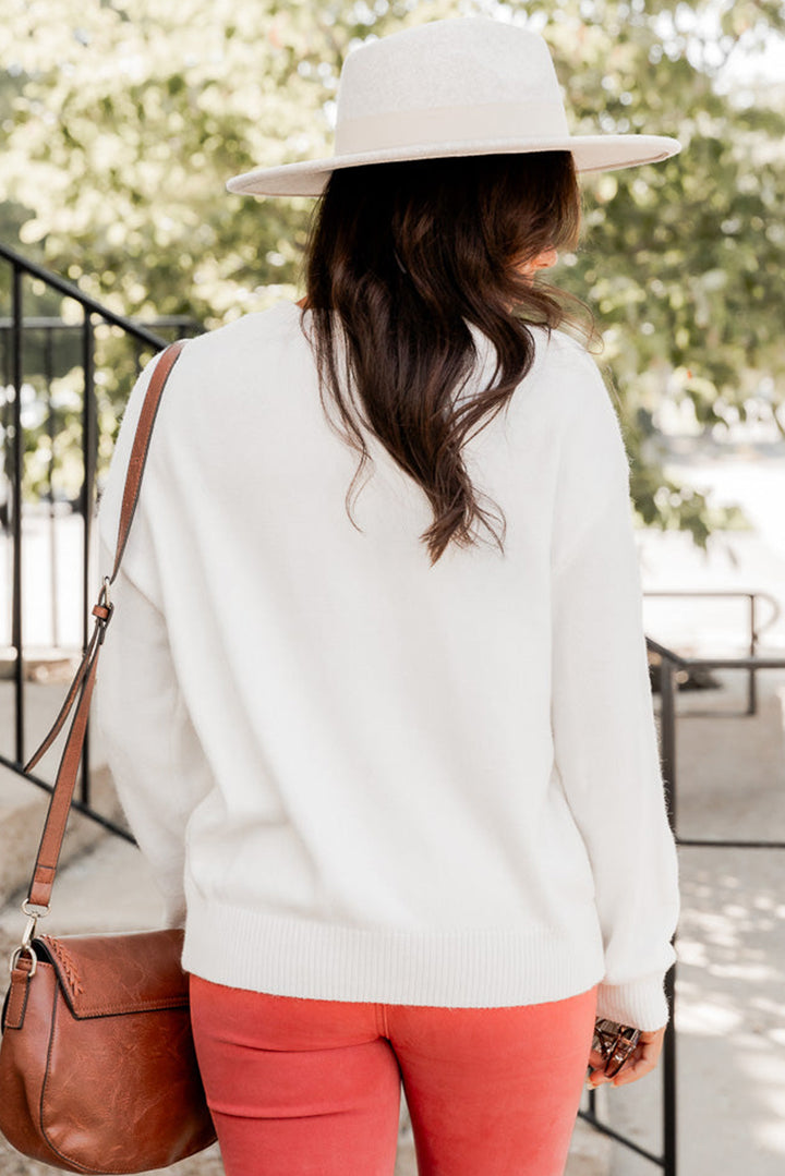 White Plus Size Thankful Ivory Embroidered Sweater