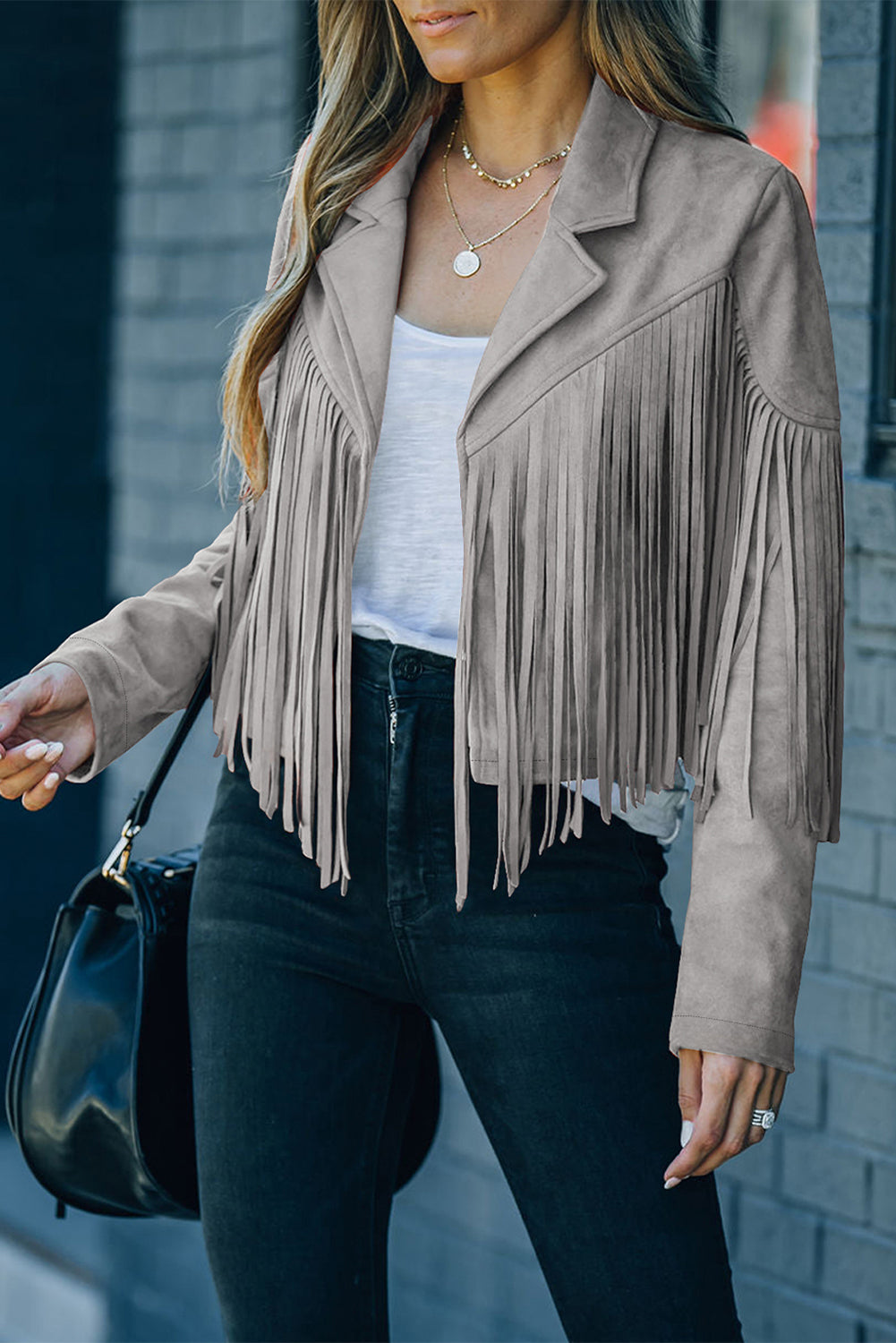 Cropped Fringe Faux Suede Jacket