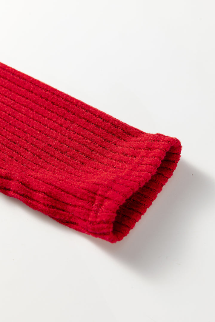 Ribbed Notched Neck Knit Long Sleeve Leggings Two Pieces Lounge Set