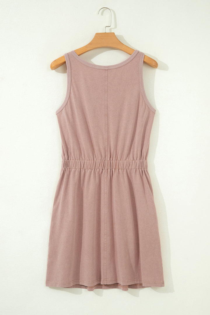Mineral Wash U Neck Elastic Waist Sleeveless Mini Dress
