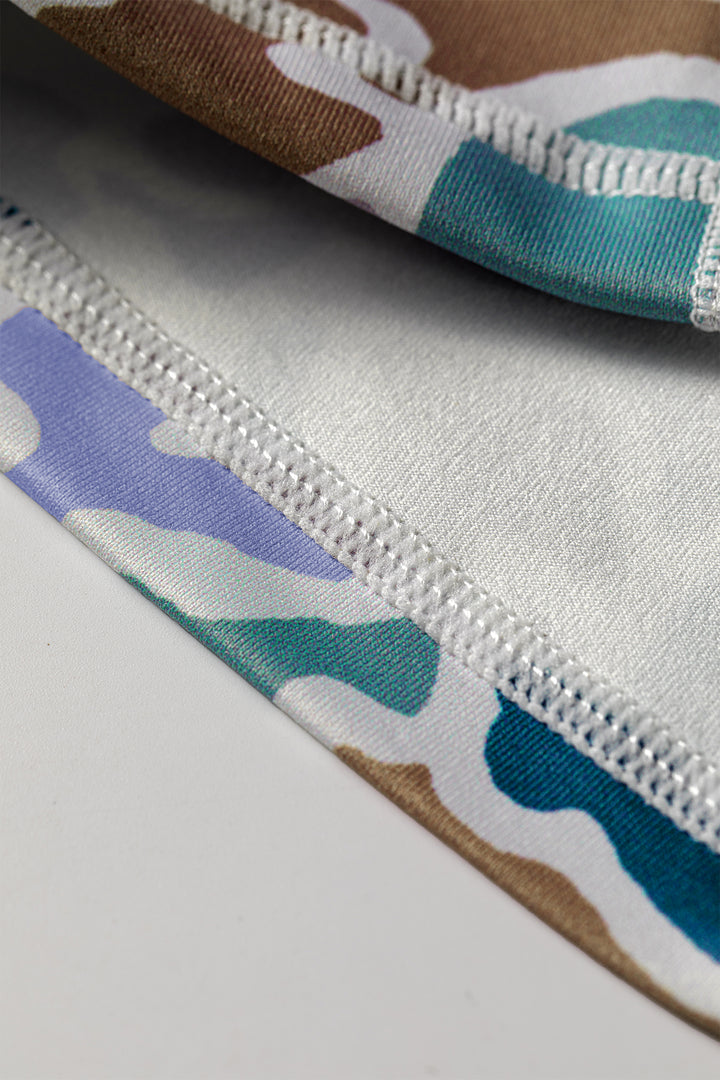 Abstract Camo Printed Seam Detail Biker Shorts
