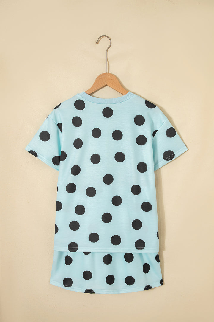 Polka Dot Short Sleeve Top Casual Skort 2pcs Outfit
