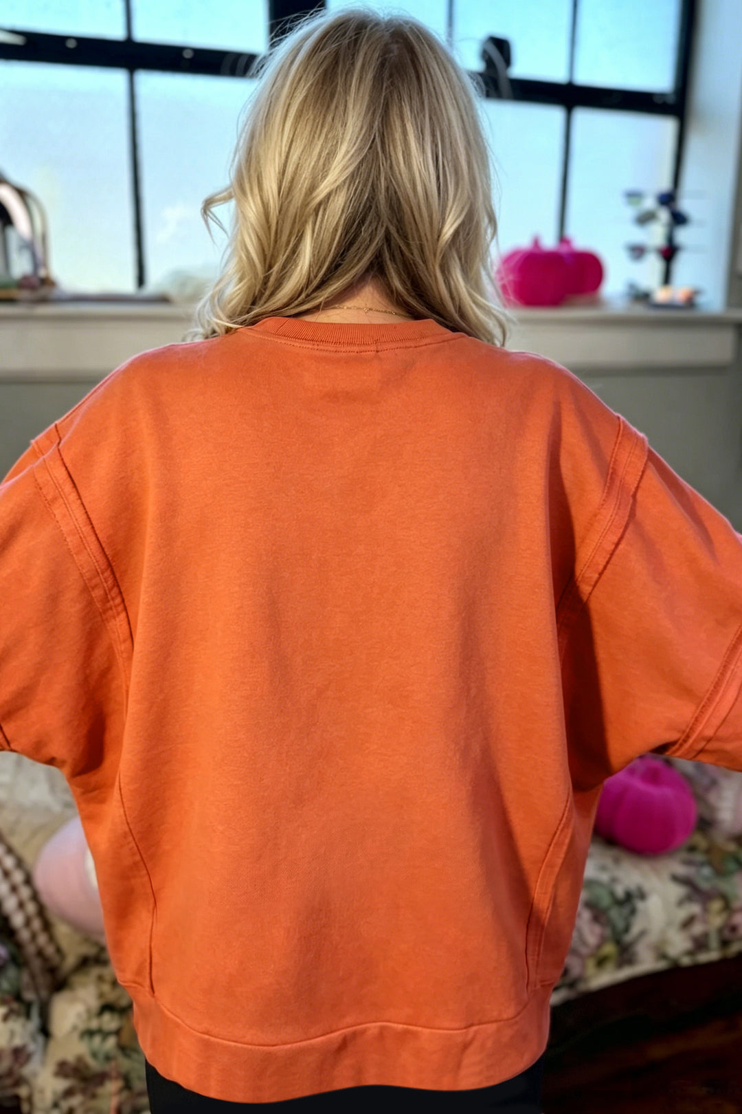 Halloween Witchy Plaid Slogan Embroidered Patch Tunic Sweatshirt