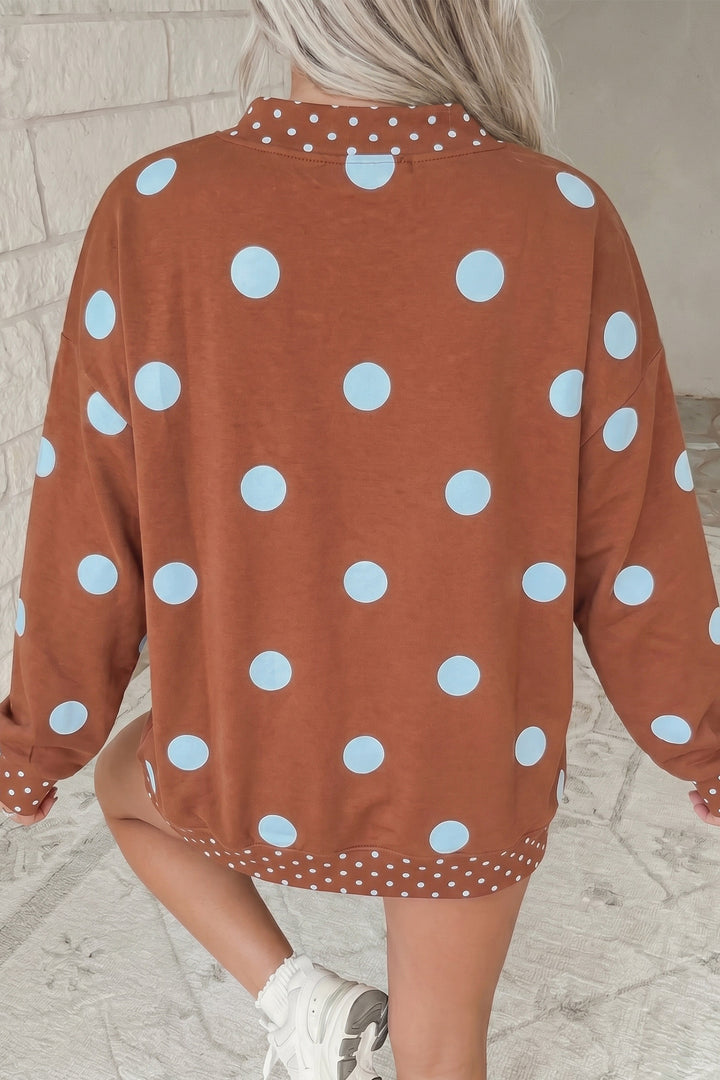 Polka Dot Print Contrast Detail Oversized Tunic Sweatshirt
