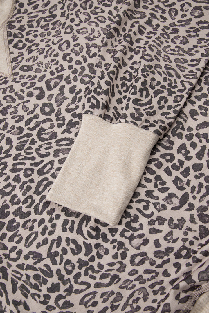 Leopard Print Patchwork Crew Neck Sweatshirt