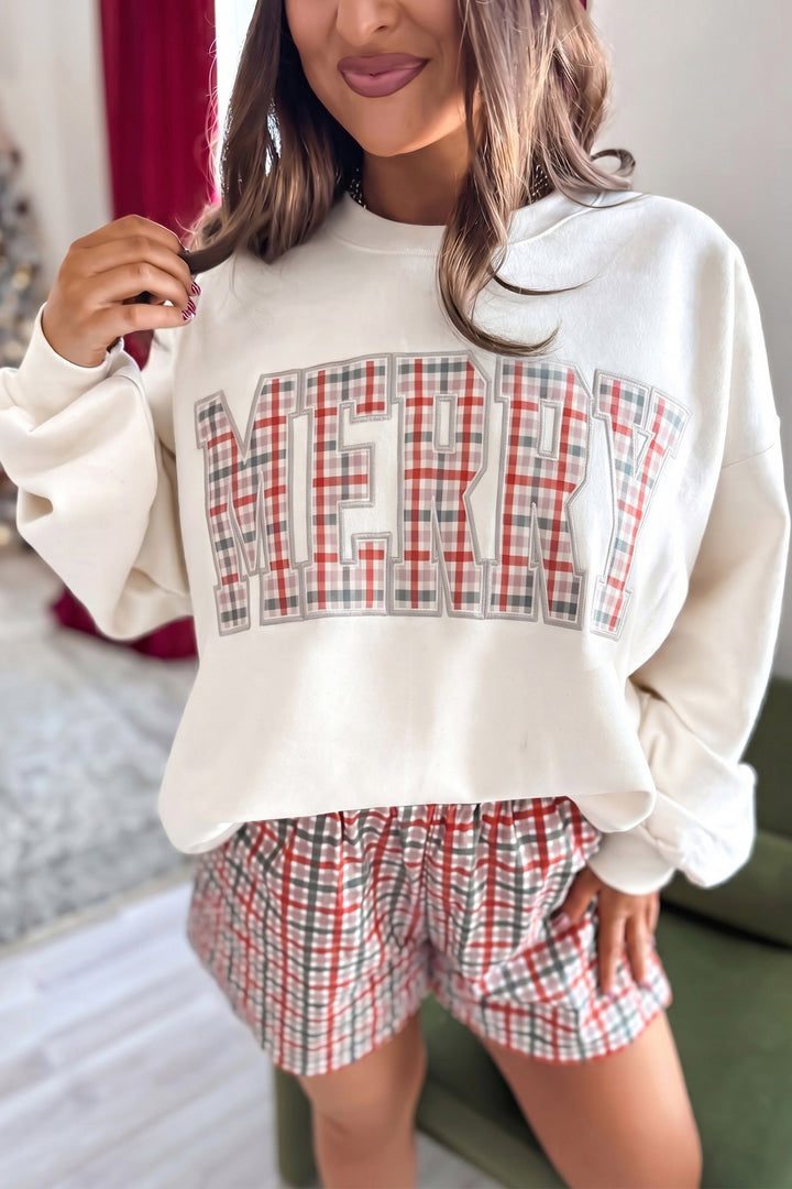 Multicolour Plaid MERRY Holiday Long Sleeve Top and Shorts Set