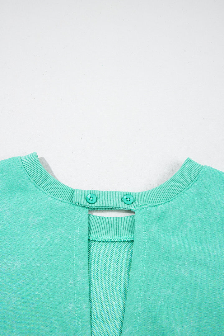 Sea Green Mineral Wash Drawstring Waist Hollow Out Back Short Sleeve Romper