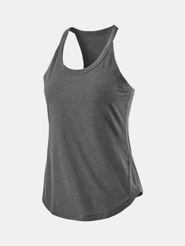 a women's gray tank top with a cut out back