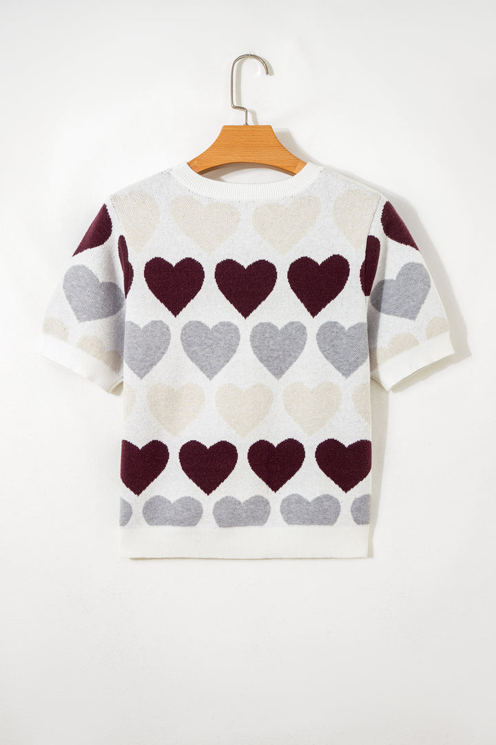 White Valentine Heart Short Sleeve Sweater
