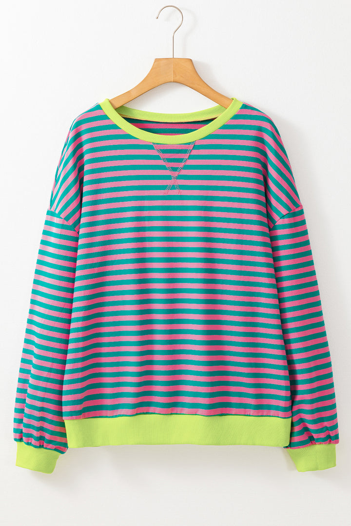 Stripe Oversized Contrast Trim Pullover Sweatshirt