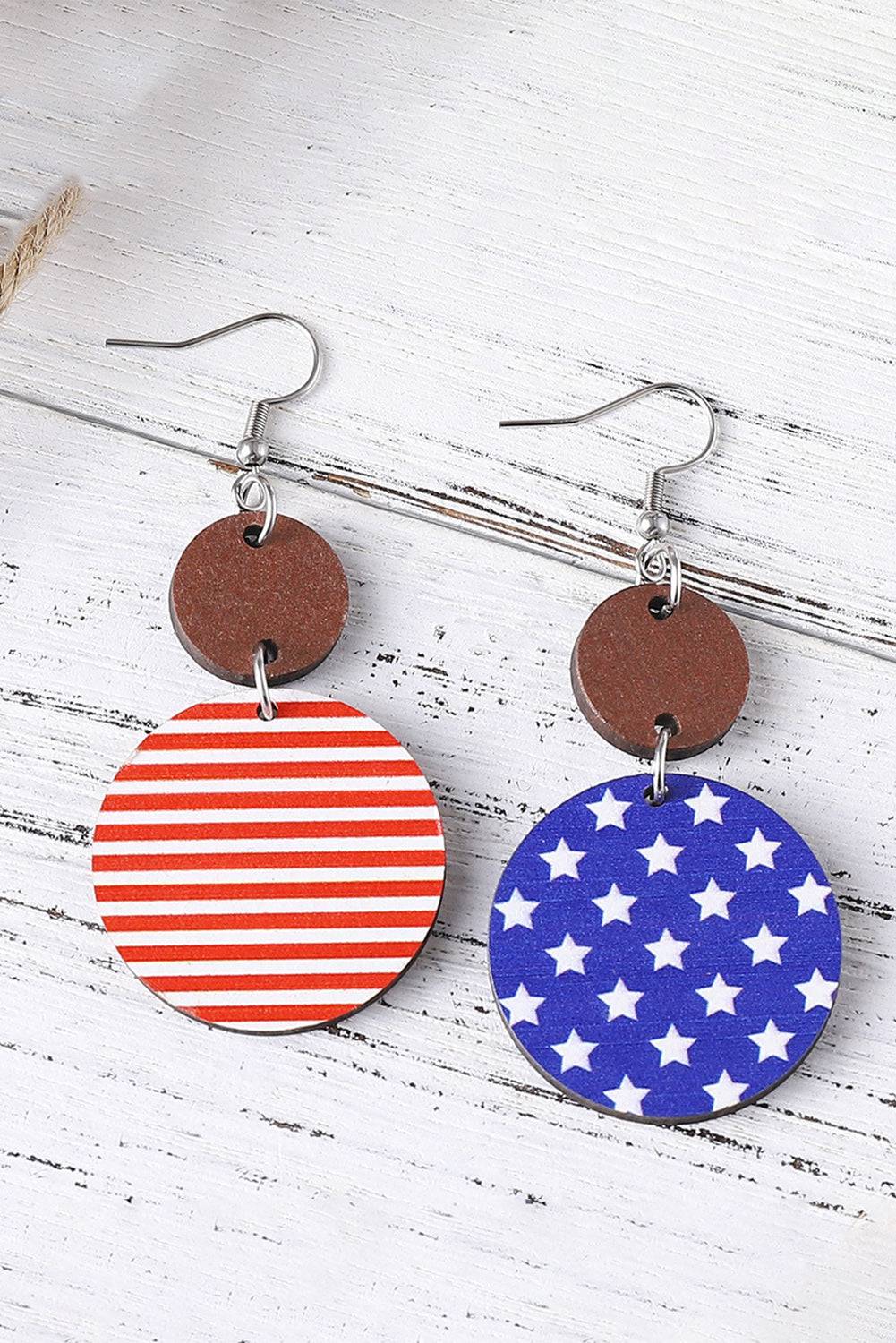 a pair of earrings with an american flag design