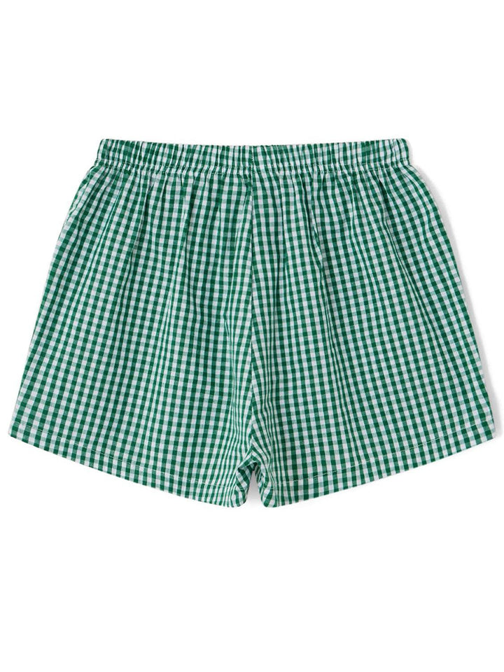 a green and white checkered boxer shorts