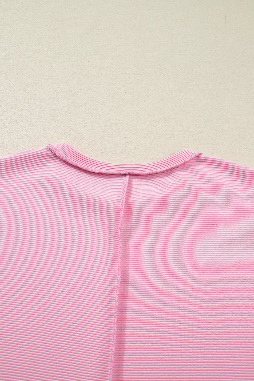 Pink Horizontal Ribbed Exposed Seam Detail Drop Shoulder Baggy Pullover