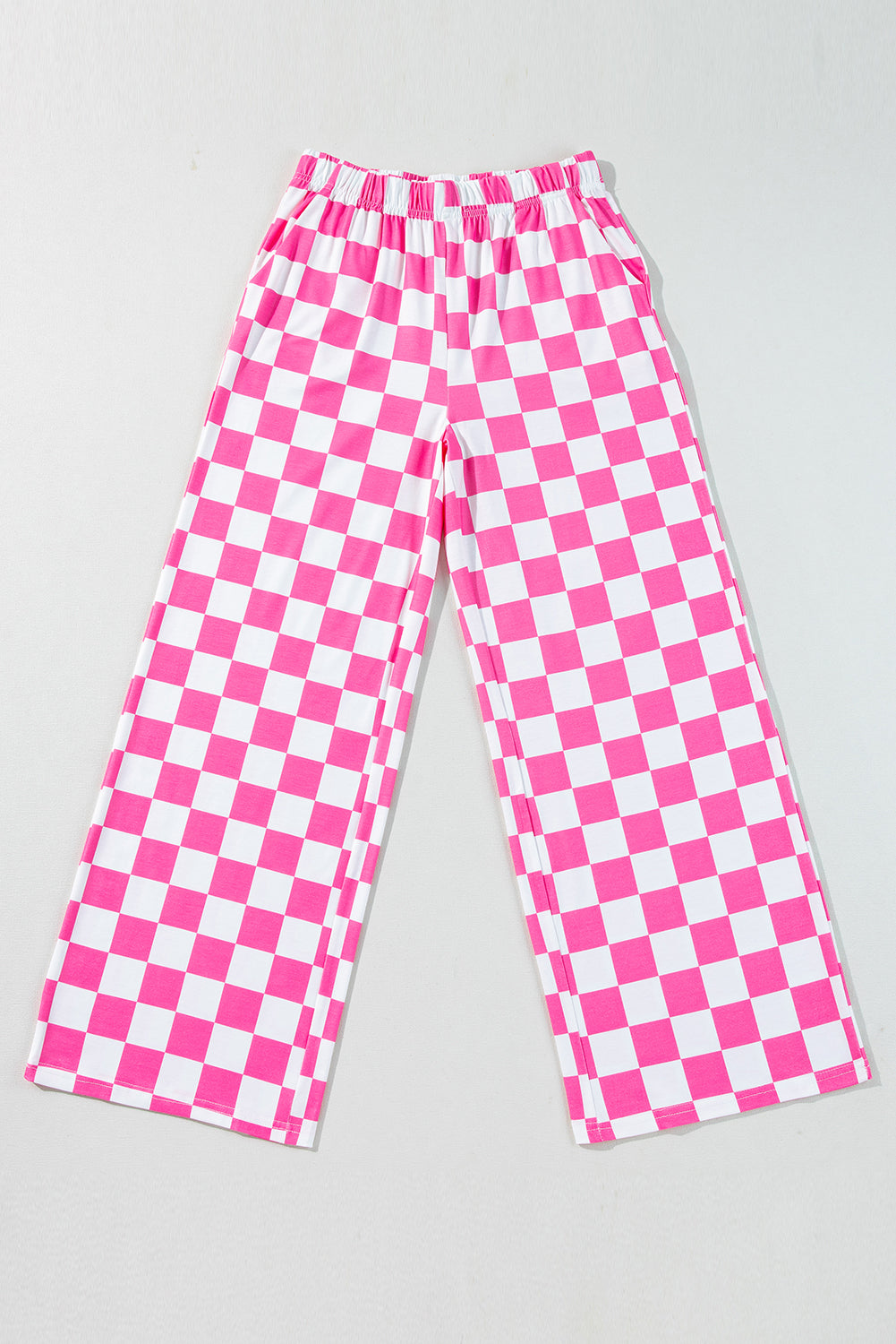 2-Tone Checked Print High Waist Wide Leg Pants