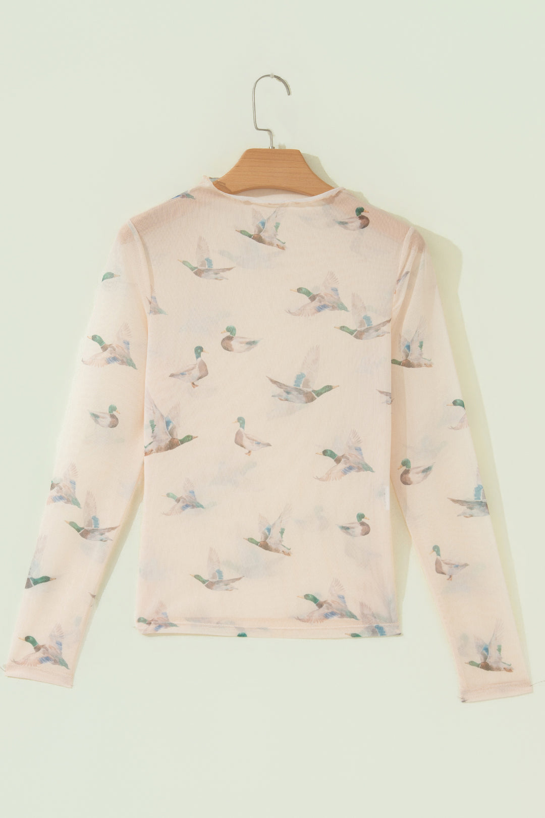 Beige Western Print Mesh High Neck Long Sleeve Sheath Top