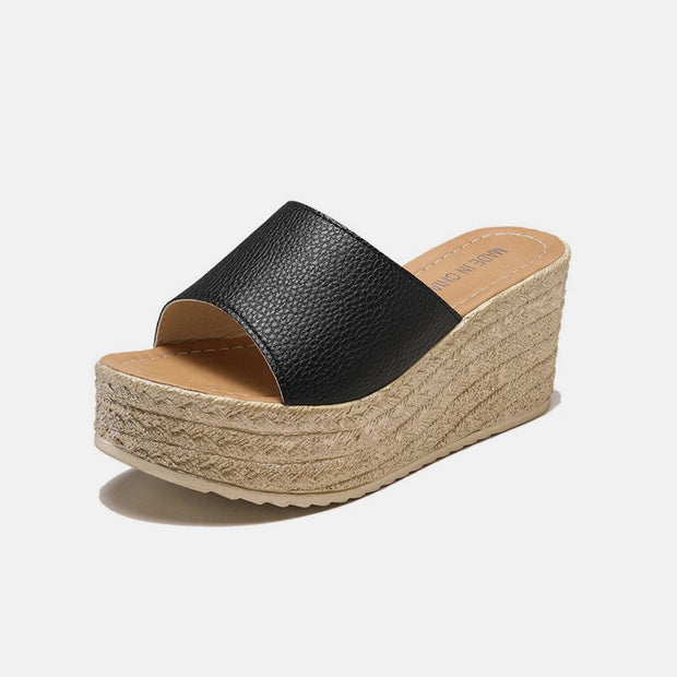 PU Leather Open Toe Sandals - Black / 35(US4)