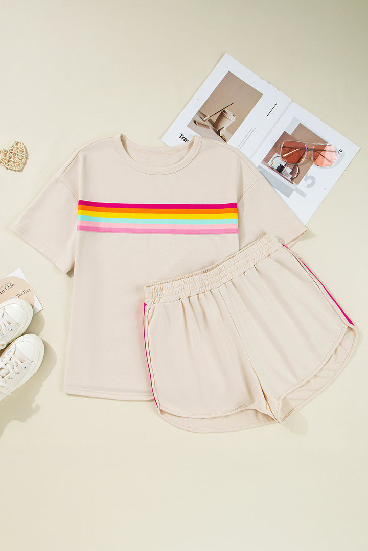Vibrant Striped Detail Athleisure 2pcs Short Set