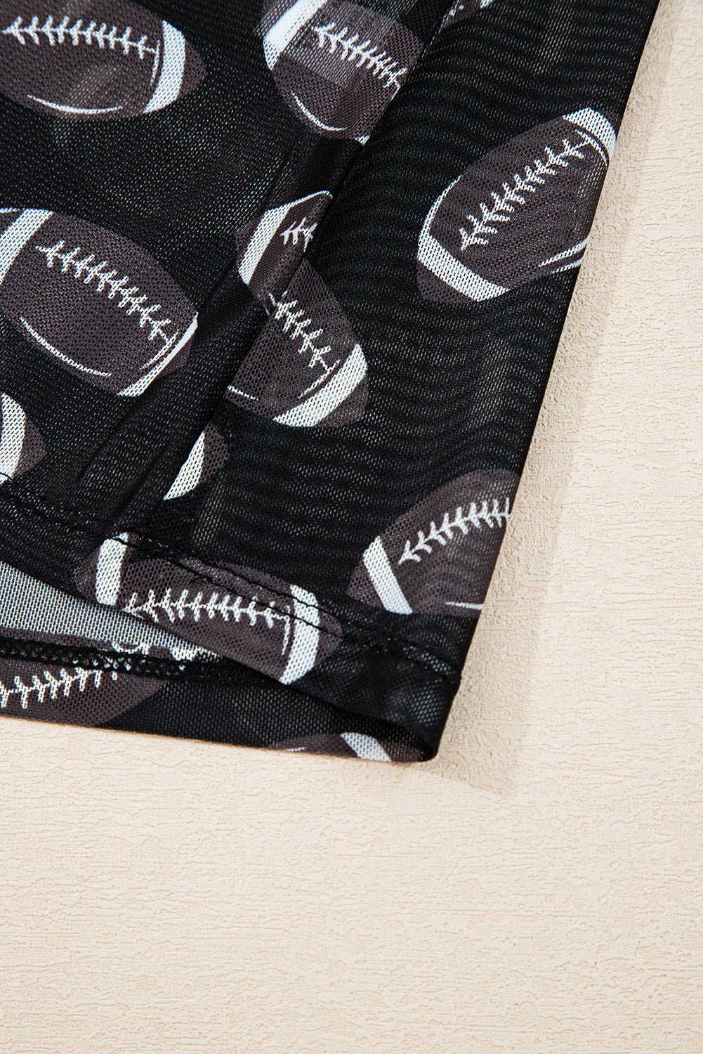 Black Game Day football Mesh Sheer Long Sleeve Top
