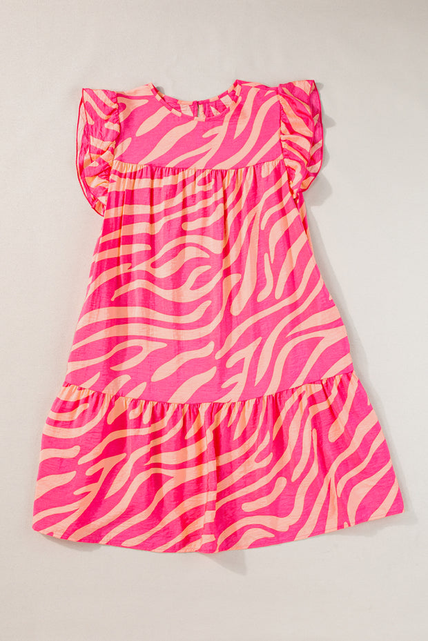 a pink and white zebra print dress with ruffles