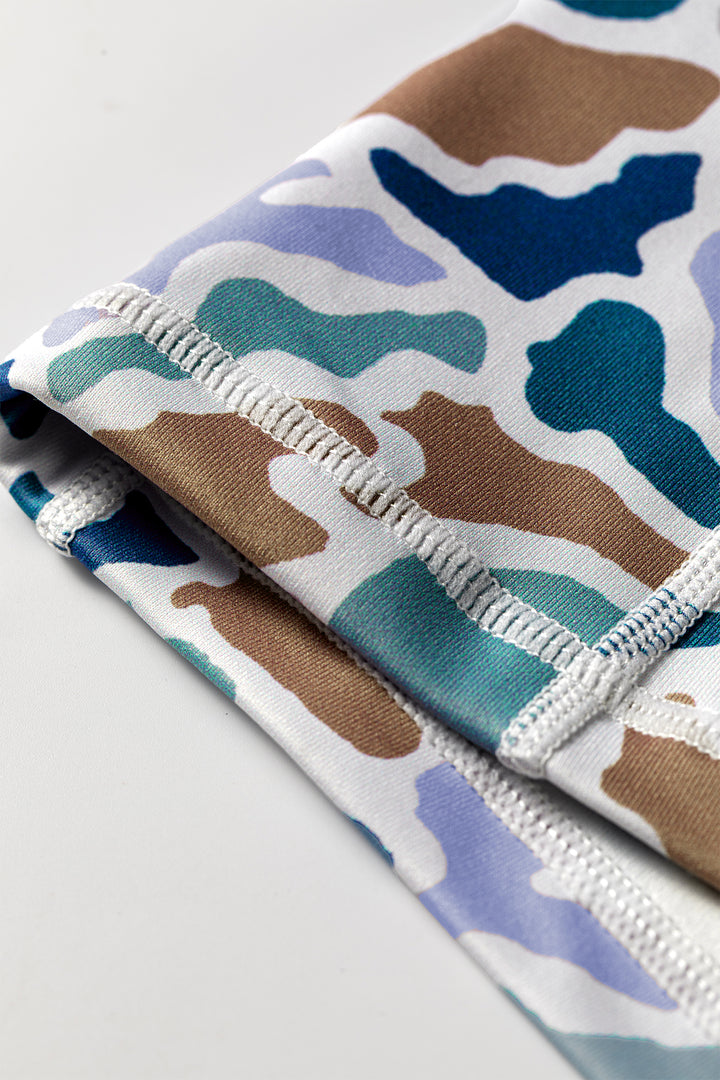 Abstract Camo Printed Seam Detail Biker Shorts