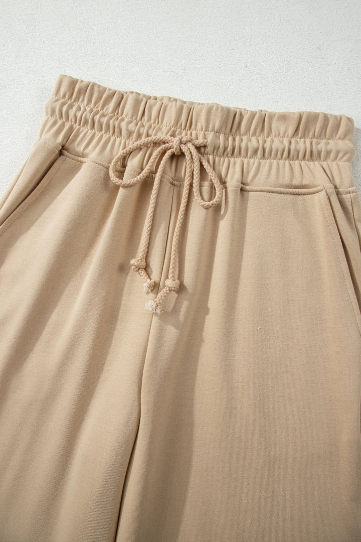Solid Color Loose Tee Drawstring Wide Leg Pants 2pcs Outfit