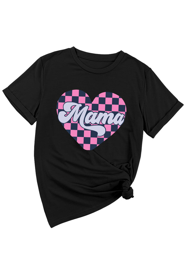 a black shirt with a pink heart and the word mama on it
