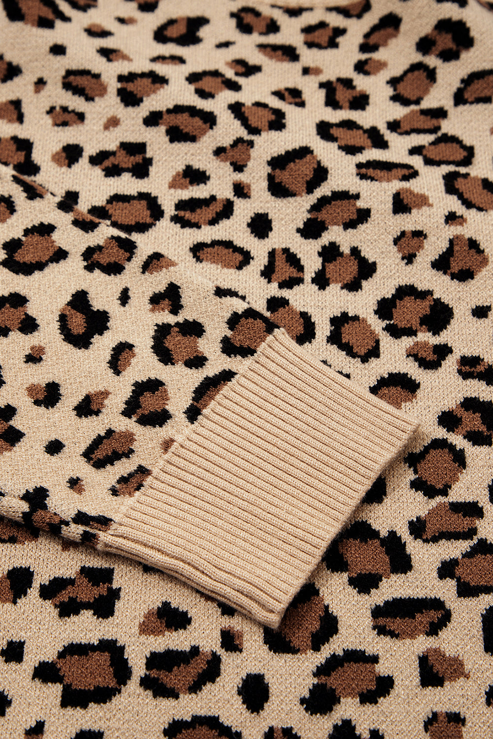 Khaki Leopard Print Dolman Sleeve Sweater
