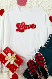 Beige Love Letter Chenille Embroidered Graphic Sweatshirt -