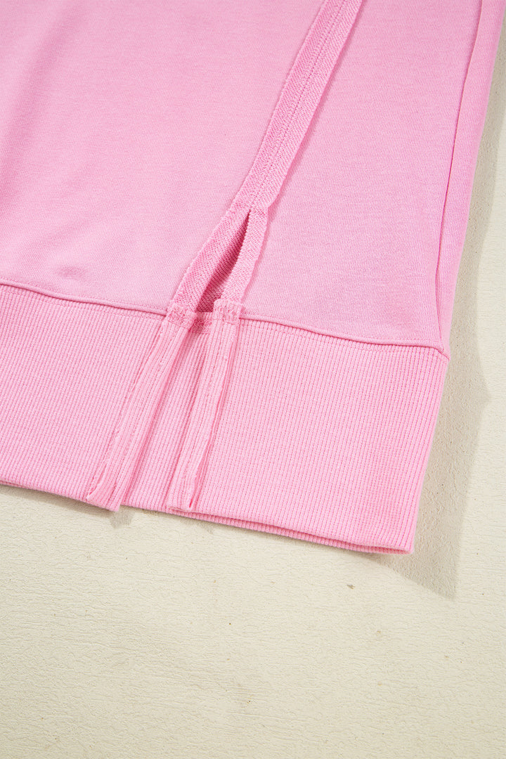 Pink Bow Sequin XOXO Letter Graphic Exposed Seam Baggy Sweatshirt